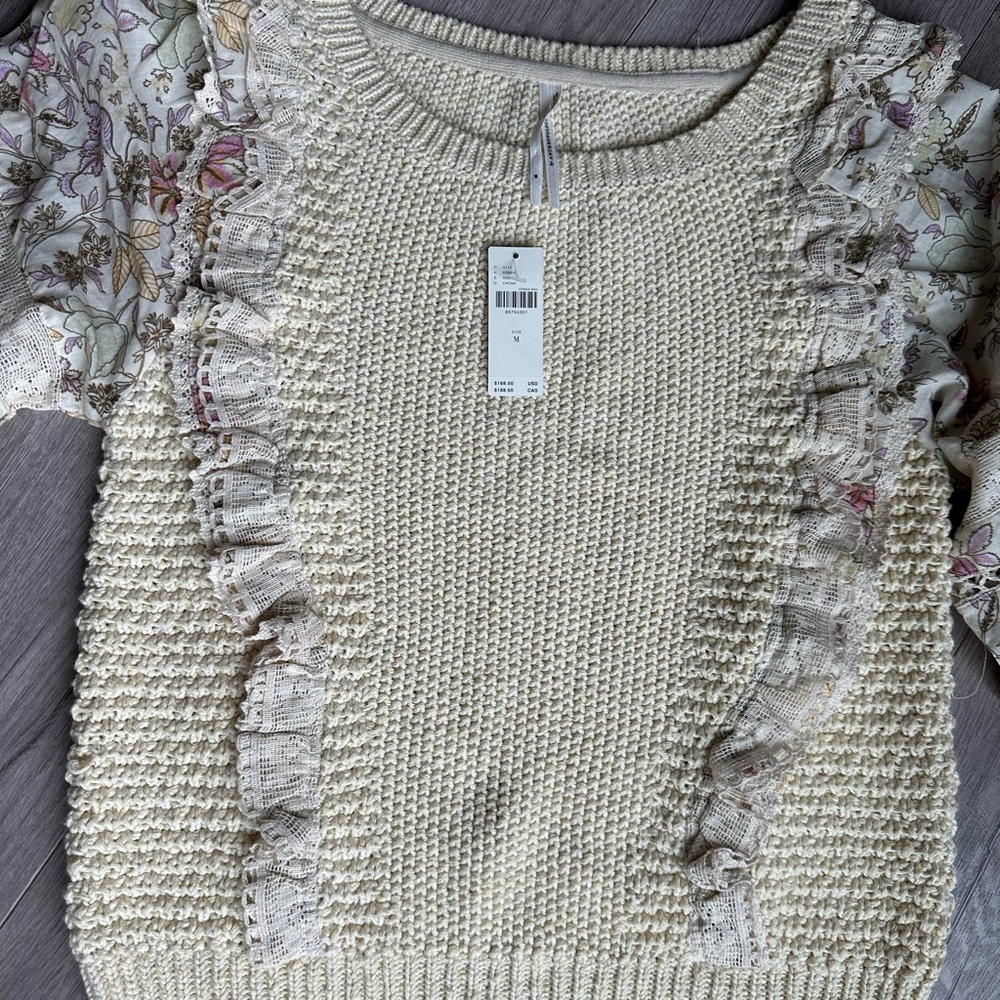 NWT By Anthropologie Printed-Sleeve Ruffle Sweater - Picture 6 of 8